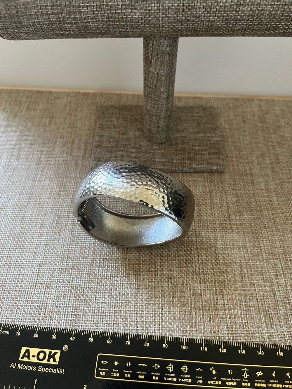 Hammered Silver Cuff Bracelet - Wide Open Bangle - Picture 2 of 9
